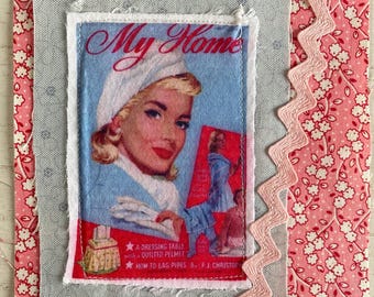 Frammento, Junk Journal, Casalinga, Trapunta, Cottage Core, 5 x 5 pollici