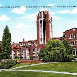 Denver, Colorado, Mary Reed Library, University of Denver, Colorado, Postcard, Linen Postcard, Vintage Postcard, Denver Postcard, College