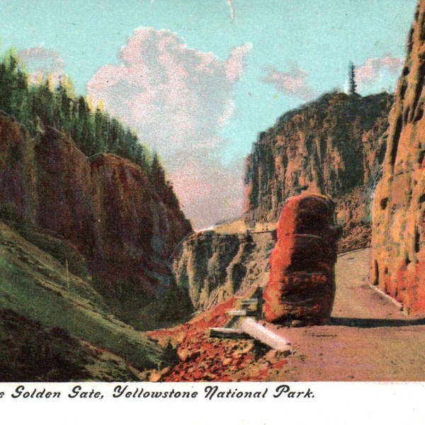Vintage Postcard, Yellowstone, East Entrance, Golden Gate, Embossed Postcard, 1910, Postcard, Old Postcard, Yellowstone Postcard