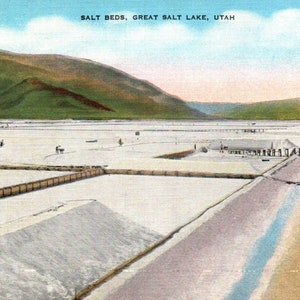 Vintage Postcard, Great Salt Lake, Utah, Salt Beds, Postcard, Linen Postcard, Old Postcard, Utah Postcard, Great Salt Lake Postcard