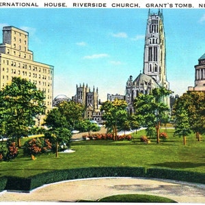 Cartão postal vintage, cidade de Nova York, tumba de Grant, casa internacional, igreja ribeirinha, cartão postal, cartão postal antigo, cartão postal da cidade de Nova York
