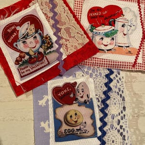 Fabric Snippets, Junk Journal, Fabric Photo, Journaling Page, Anthropomorphic, Valentines, Slow stitch, Journal Tuck, Fabric Collage Snippet