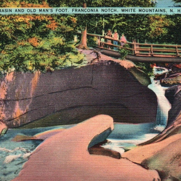 Franconia Notch, New Hampshire, Old Man's Foot, The Basin, Linen Postcard, Vintage Postcard, New Hampshire Postcard, New Hampshire