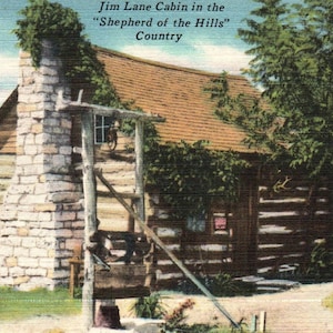 Carte postale en lin, Branson, Missouri, cabine Jim Lane, berger des collines, carte postale, carte postale ancienne, carte postale Branson