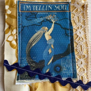 Fabric Snippet, Junk Journal Snippet, Fabric Photograph, Vintage Sheet Music, Lady, Glamour, Journal, Junk Journal, Slow Stitch, Snippet