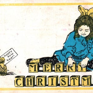 Cartolina d'epoca, Buon Natale, Ragazza e orsacchiotto, Orsacchiotto d'epoca, Orsacchiotto antico, Vecchia cartolina, Cartolina antica, Orsacchiotto
