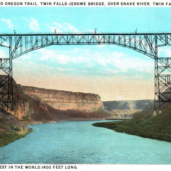 Twin Falls, Idaho, Vintage Postcard, Twin Falls Jerome Bridge, Snake River, Postcard, Idaho Postcard, Twin Falls Postcard, Jerome Postcard