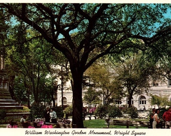 carte postale vintage, Savannah, Géorgie, Wright Square, monument William Washington Gordon, carte postale, carte postale chromée, carte postale Savannah