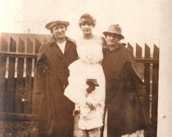 Vintage Photograph, Antique Photo, Three Ladies, Picket Fence, Junk Journal