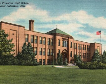 East Palestine, Ohio, High School, Postcard, Vintage Postcard, Linen Postcard, Ohio Postcard, Ephemera, Journaling, Ohio Journal, Postcards