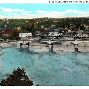 Vintage Postkarte, Zanesville, Ohio, Y-Brücke, antik, Ephemera, Ohio Postkarte, Ohio Geschenk, Ohio Brücken, Urlaub, Reise, Ohio Souvenir