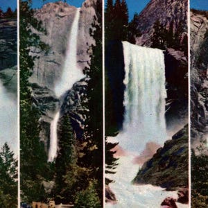 Carte postale vintage, Yosemite, Californie, Parc national, Vernal Falls, Chutes du Nevada, Glacier Point, Carte postale, Carte postale chromée, Yosemite Falls