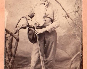 Fotografía antigua, CDV, antigua, niño con escopeta, Viejo Oeste, fotografía antigua