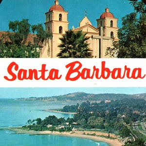 Vintage Postcard, Santa Barbara, California, Postcard, Old Postcard, Chrome Postcard, Santa Barbara Postcard, California, Mission, Ocean