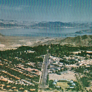Cartão postal vintage, Boulder City, Colorado, vista aérea, cartão postal, cartão postal cromado, cartão postal de Boulder City, cartão postal do Colorado, Boulder City