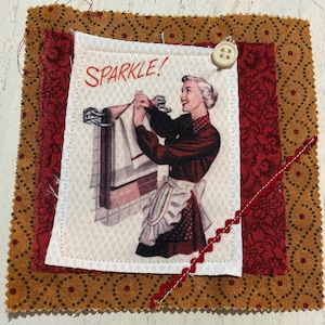 Fabric Snippet, Junk Journal Page, Mixed Media, Housewife, Vintage Dishes, Cottage, Sewing, Vintage Photograph, Journal, Journaling, Snippet