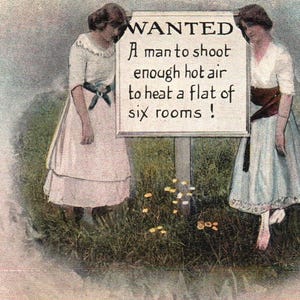 Vintage Postkarte, Mädchen, Mann mit Heißluft, Comic Postkarte, alte Postkarte, antike Postkarte, Ephemera, Scrapbook, Junk Journal, Postkarte