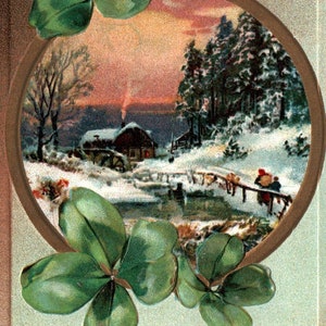 Vintage Postcard, Happy New Year, Clover, Horseshoes, Tucks Postcard, Old Postcard, Postcard, New Year Postcard