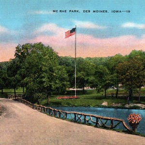 Vintage Postcard, Des Moines, Iowa, McRae Park, Antique, Ephemera, Scrapbooking, Junk Journal, Travel Journal, Des Moines Gift, Postcard