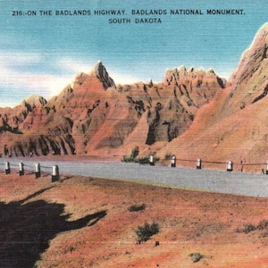 Vintage Ansichtskarte, Badlands, Landstraße, South Dakota, Postkarte, Leinen Postkarte, South Dakota Postkarte, Ödland Postkarte, Leinen Postkarte