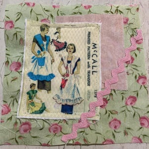 Fabric Snippet, Junk Journal Page, Mixed Media, Housewife, Vintage Dishes, Cottage, Sewing, Vintage Photograph, Journal, Journaling, Snippet