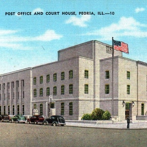 carte postale vintage, Peoria, Illinois, bureau de poste, palais de justice, carte postale, carte postale en lin, carte postale Peoria, carte postale ancienne, Peoria Illinois