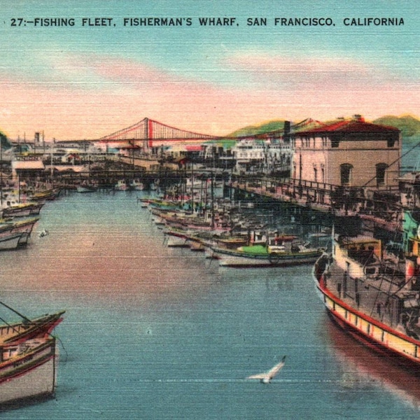 San Francisco, California, Fisherman's Wharf, Golden Gate Bridge, Bay Bridge, City View, Postcard, Vintage Postcard, Travel Wall, Postcard