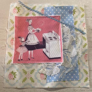 Fabric Snippet, Junk Journal Page, Mixed Media, Housewife, Vintage Dishes, Cottage, Sewing, Vintage Photograph, Journal, Journaling, Snippet