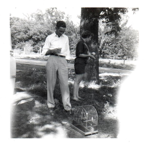 Found Photo, Man With Bird Cage, Black and White, Photograph, Mixed Media, Junk Journal, Ephemera, Vintage Photos, Found Photograph