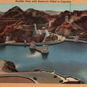 Vintage Postkarte, Boulder Dam, Stausee, Postkarte, Leinen Postkarte, Boulder Dam Postkarte, Antike Postkarte, Boulder Dam, Nevada