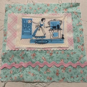 Fabric Snippet, Junk Journal Page, Mixed Media, Housewife, Sewing, Needlewoman, Vintage Photograph, Journal, Journaling, Snippet