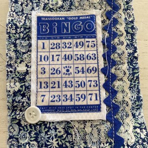 Extrait de tissu, extrait de journal indésirable, photo de tissu, bingo, carte de bingo vintage, journal, journal indésirable, point lent, courtepointe artistique