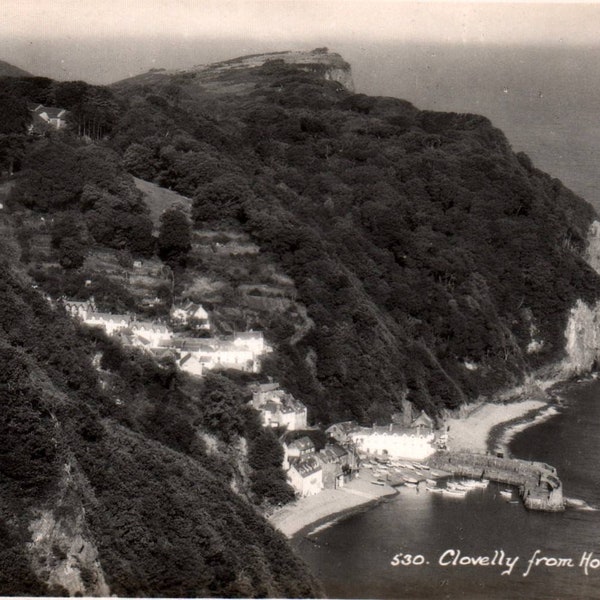 Vintage Postcard, Clovelly, from Hobby Drive, Devonshire, England, Postcard, Old Postcard, RPPC, Real Photo Postcard, Clovelly Postcard