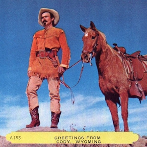 Carte postale vintage, Cody, Wyoming, Cowboy, Cheval, Carte postale, Carte postale ancienne, Carte postale ancienne, Carte postale du Wyoming, Cody Wyoming, Old West Cowboy