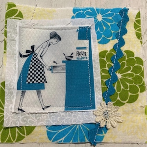 Fabric Snippet, Junk Journal Page, Mixed Media, Housewife, Vintage Dishes, Cottage, Sewing, Vintage Photograph, Journal, Journaling, Snippet