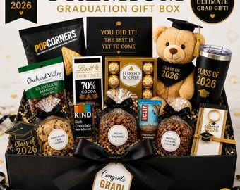 Cofanetto regalo per la laurea della classe del 2026, kit di sopravvivenza per l'università, regalo di laurea personalizzato, cesto di snack per lui o per lei, regalo per la scuola superiore e l'università.