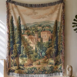 Italian Tapestry Mountain Woven Blanket Woven Wall Hanging Verdure Tapestry European Large Wall Tapestry Landscape 100% Cotton Throw Blanket