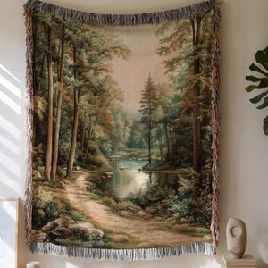 French Tapestry Forest Woven Blanket Woven Wall Hanging Verdure Tapestry European Large Wall Tapestry Landscape 100% Cotton Throw Blanket
