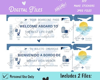 JW Pioneer School Gift Artwork English & Spanish - Best Life Ever Printable Boarding Pass Cards, Digital Download Pioneer Boarding Pass Card