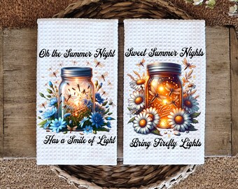 Firefly Fireflies Mason Jar Kitchen Towel Designs - Summer Nights - Firefly Lights - Cute Firefly Dish Towel Designs Digital