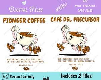 JW Pioneer School Gift Artwork English & Spanish - JW Digital - JW Printable - Pioneer Coffee - Pioneer Beans - jw diy