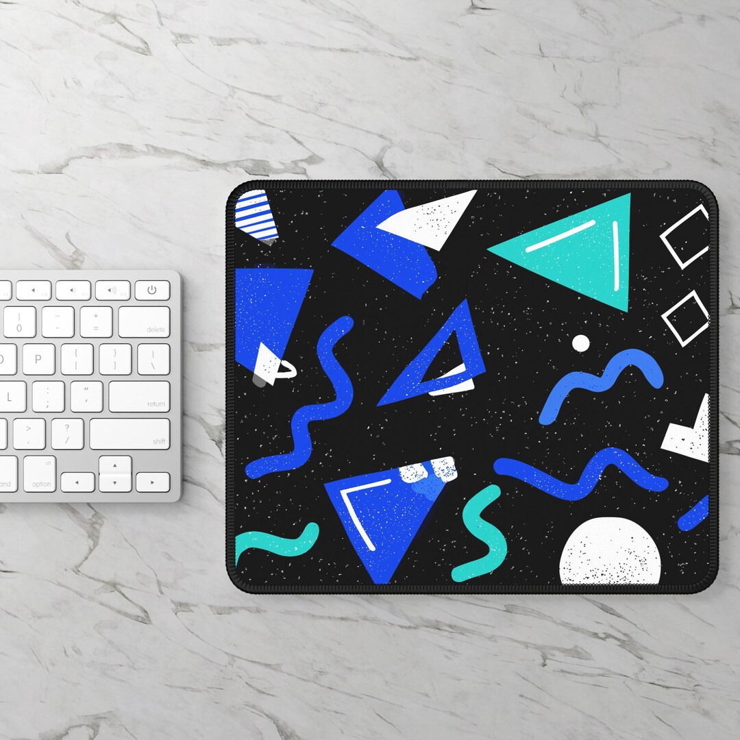 Black Abstract Geometric Desk Mat, Blue Green Modern Desk Pad, Memphis ...