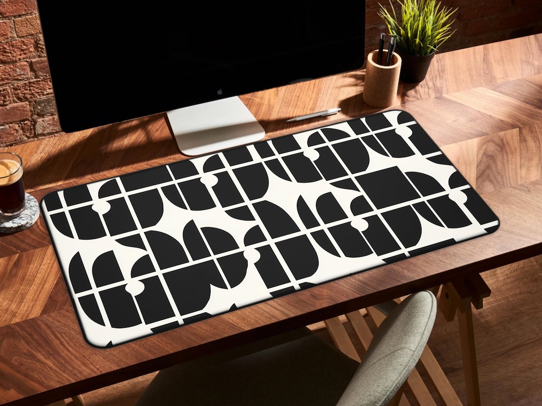 Black White Abstract Desk Mat, Modern Geometric Desk Pad, Mid Century ...