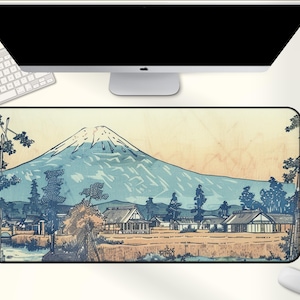 Japanese Mt. Fuji Desk Mat, Hokusai Inspired Mouse Pad, Vintage Ukiyo-e Art, Landscape Office Decor Gift for Japan Lovers 0260