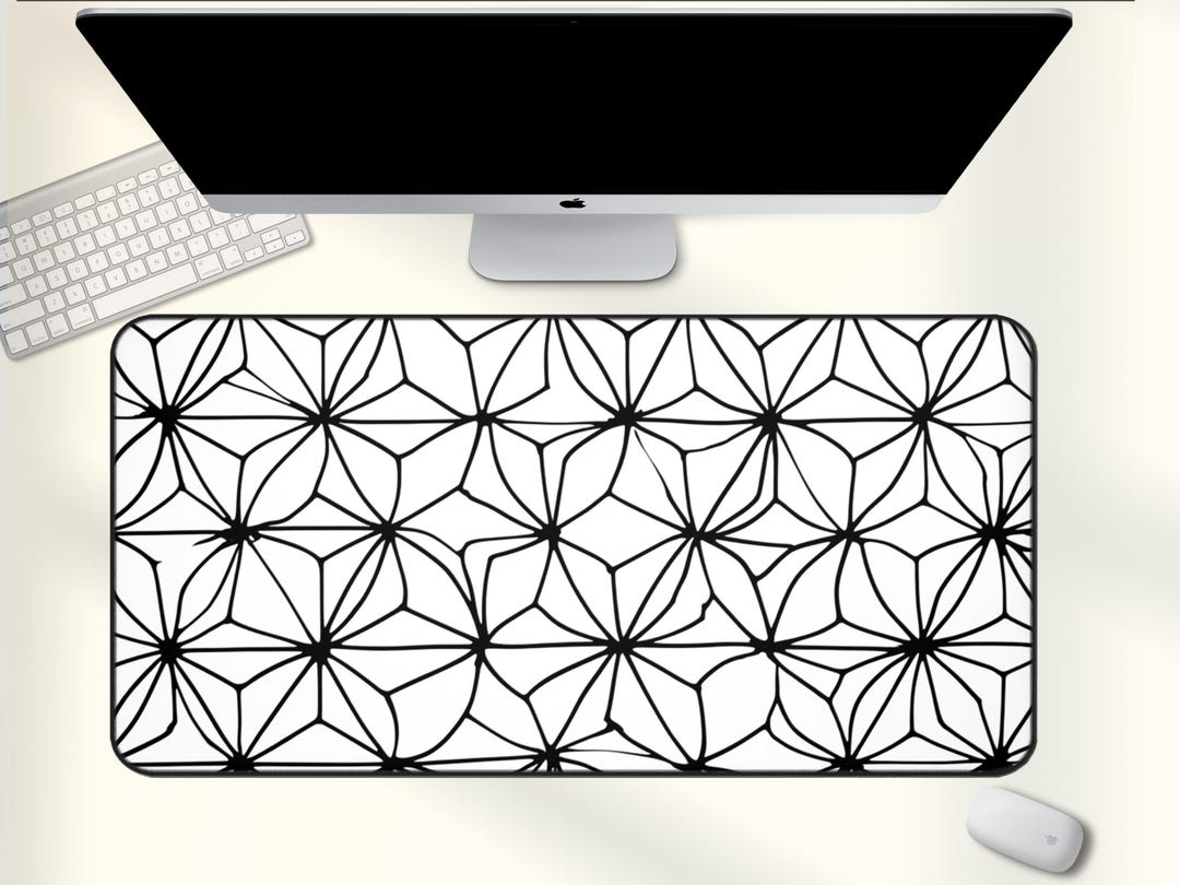 Black White Geometric Desk Mat, Minimal Line Pattern Desk Pad, Modern ...