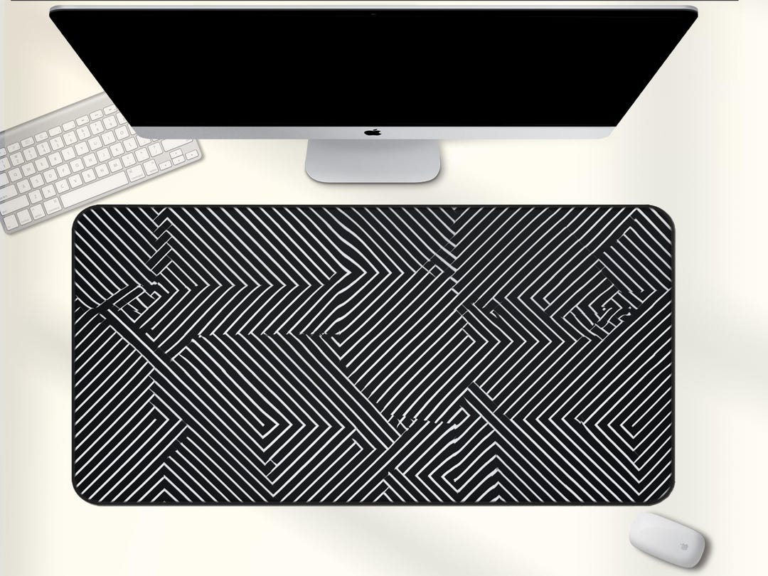 Black White Geometric Desk Mat, Modern Op Art Line Desk Pad, Abstract ...