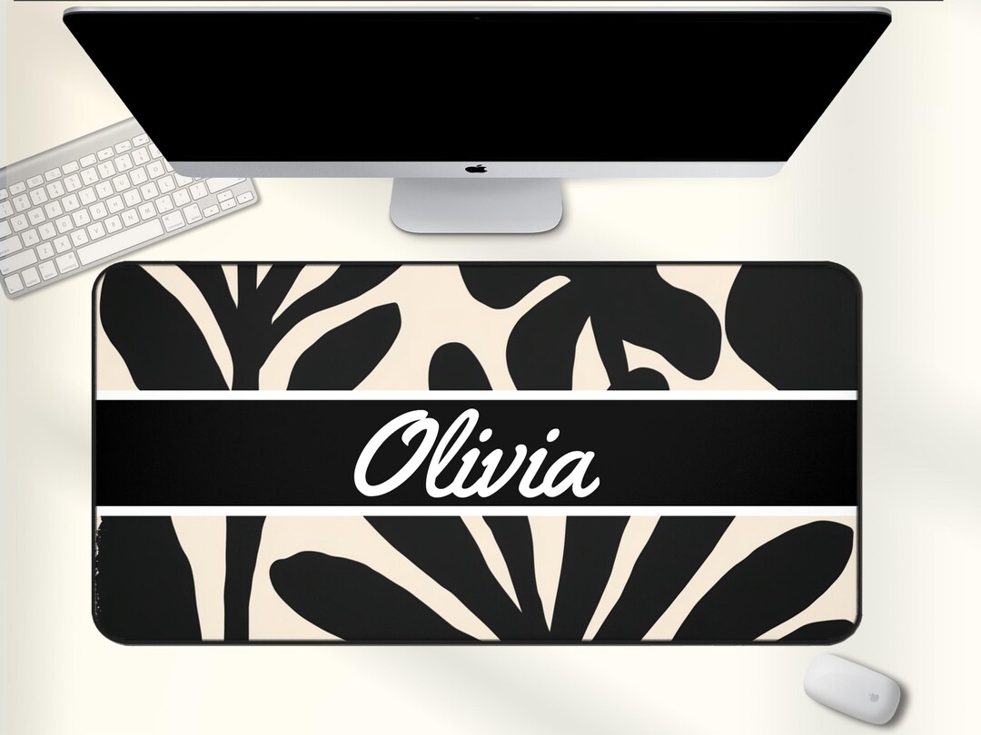 Personalized Desk Mat With Name Matisse Inspired Black and White Leaf ...