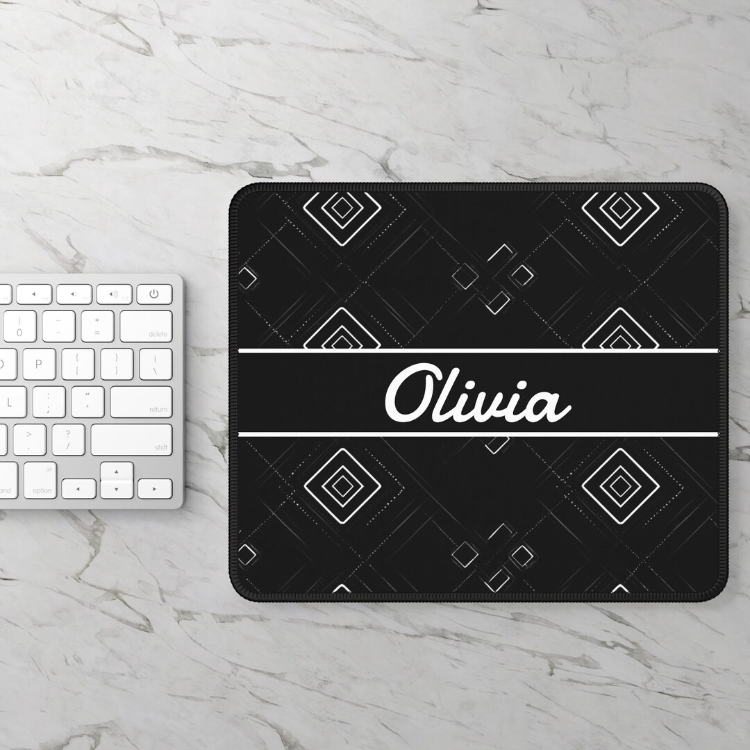 Personalized Desk Mat With Name, Black Geometric Desk Pad, Custom ...