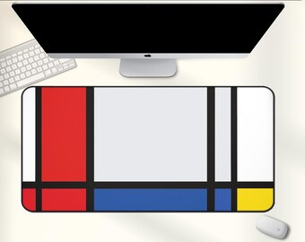 Abstract Mondrian Mouse Pad, Geometric Art Desk Mat, Primary Color Office Decor, Minimalist Gift for Artists, Designers, Creatives 0268
