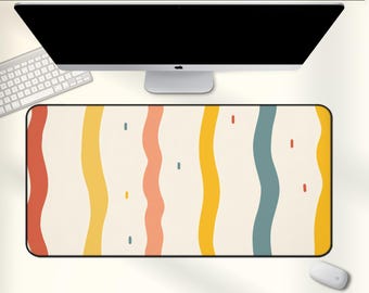 Retro Wavy Desk Mat, Colorful Stripe Desk Pad, Modern Abstract Office Desk Mat, Playful Minimal Mouse Pad, Home Office Gift 0452